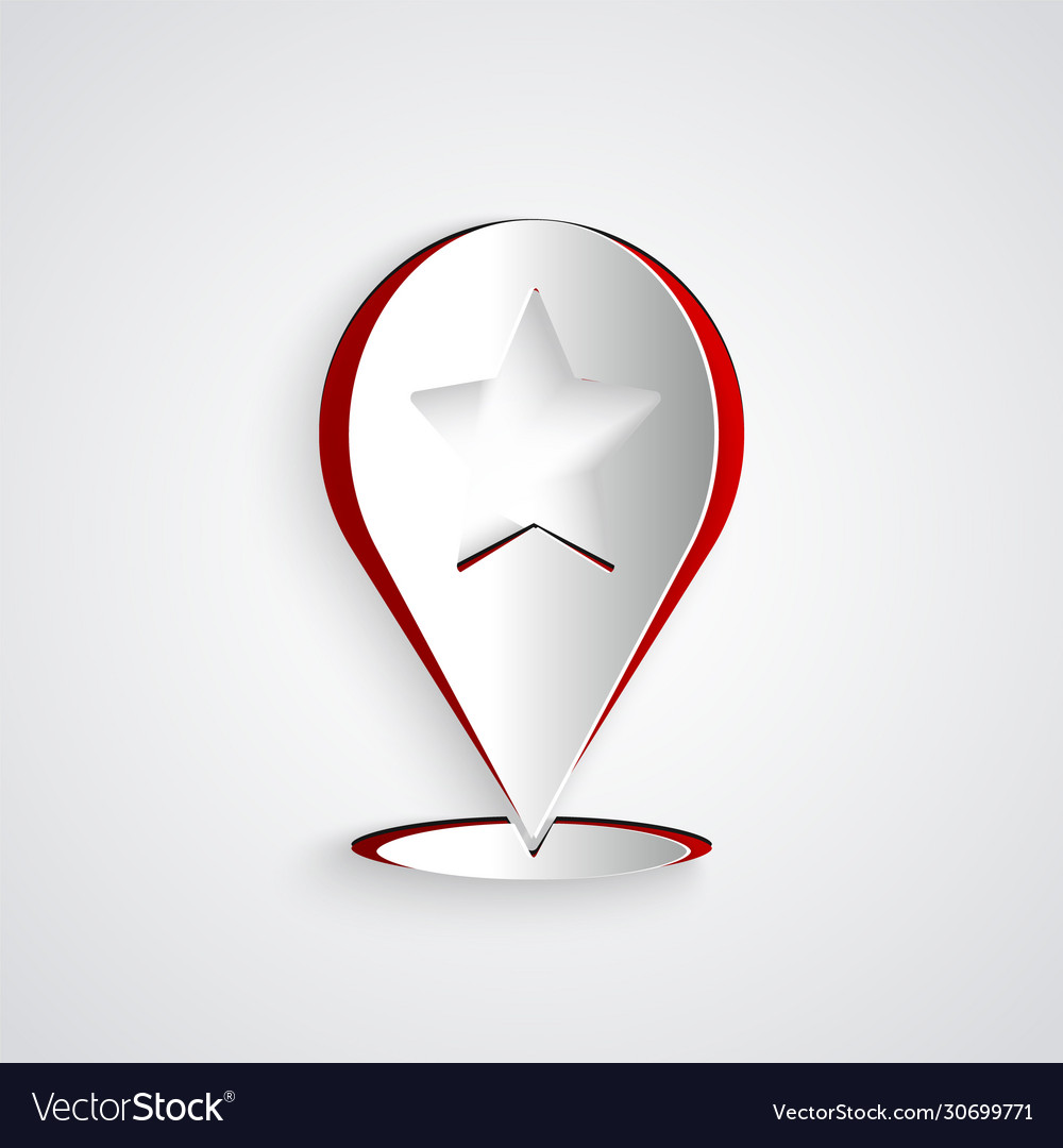 Paper cut map pointer with star icon isolated vector image Paper cut map pointer with star icon isolated