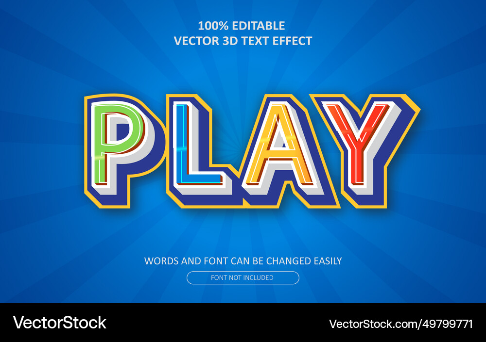 Play 3d text effect and editable Royalty Free Vector Image