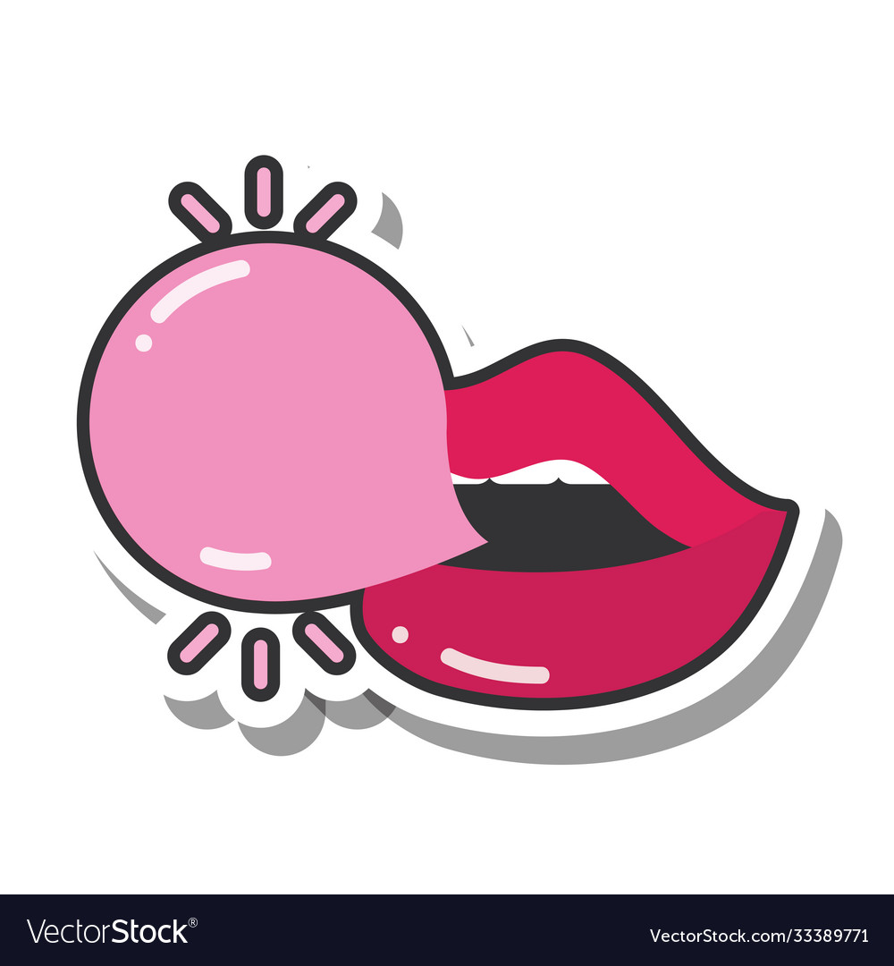 Pop art mouth and lips sexy with bubble gum Vector Image