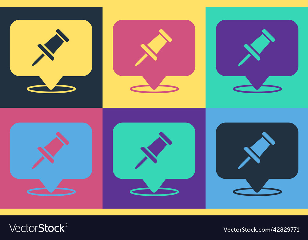 Pop art push pin icon isolated on color background vector image Pop art push pin icon isolated on color background