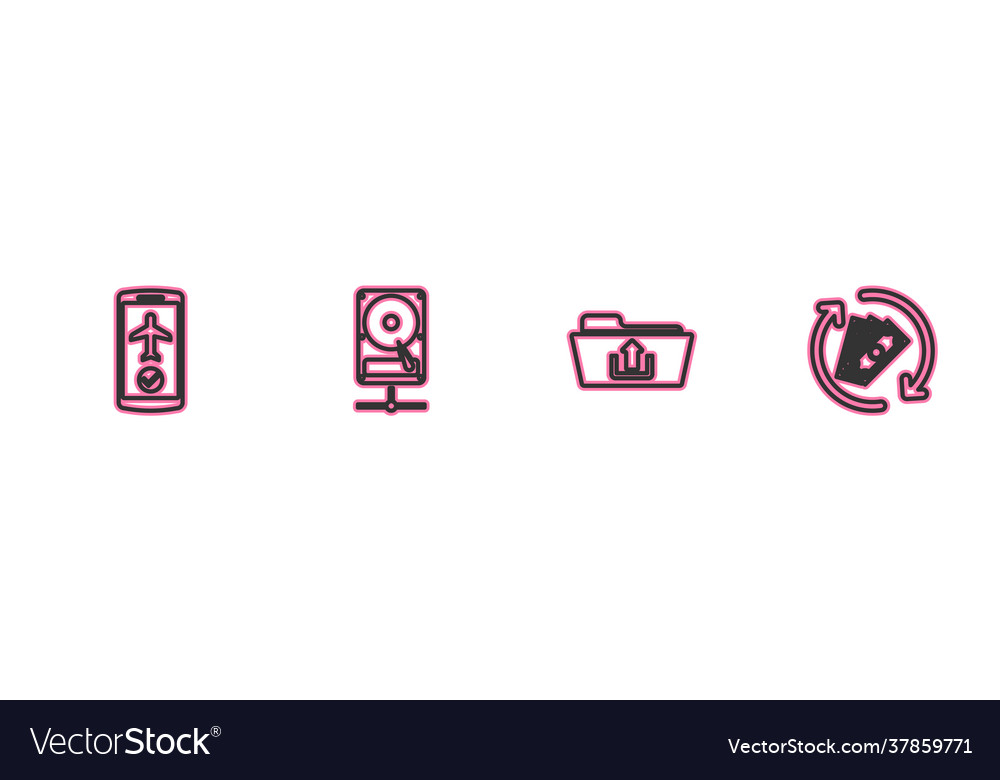 Set line flight mode in mobile folder upload Vector Image Set line flight mode in mobile folder upload