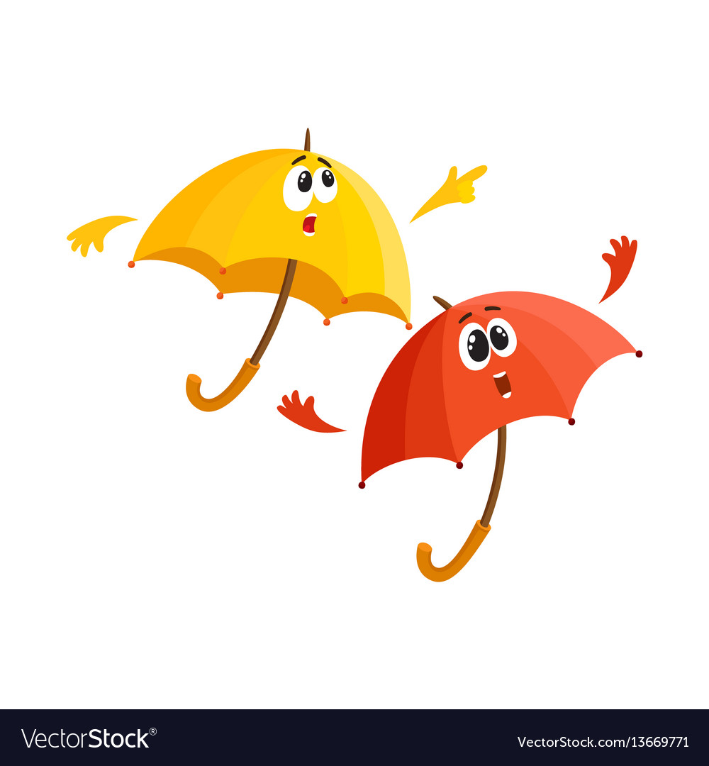 Two umbrella characters - pointing to something