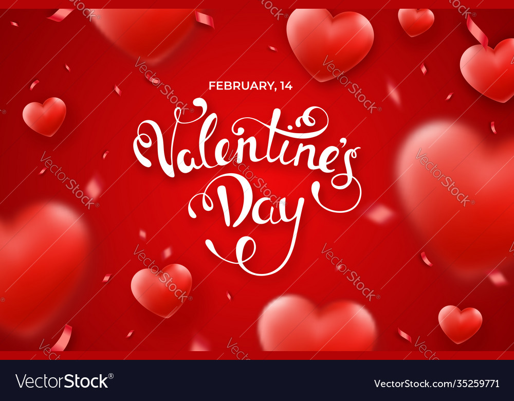 Valentine s day background with red hearts Vector Image