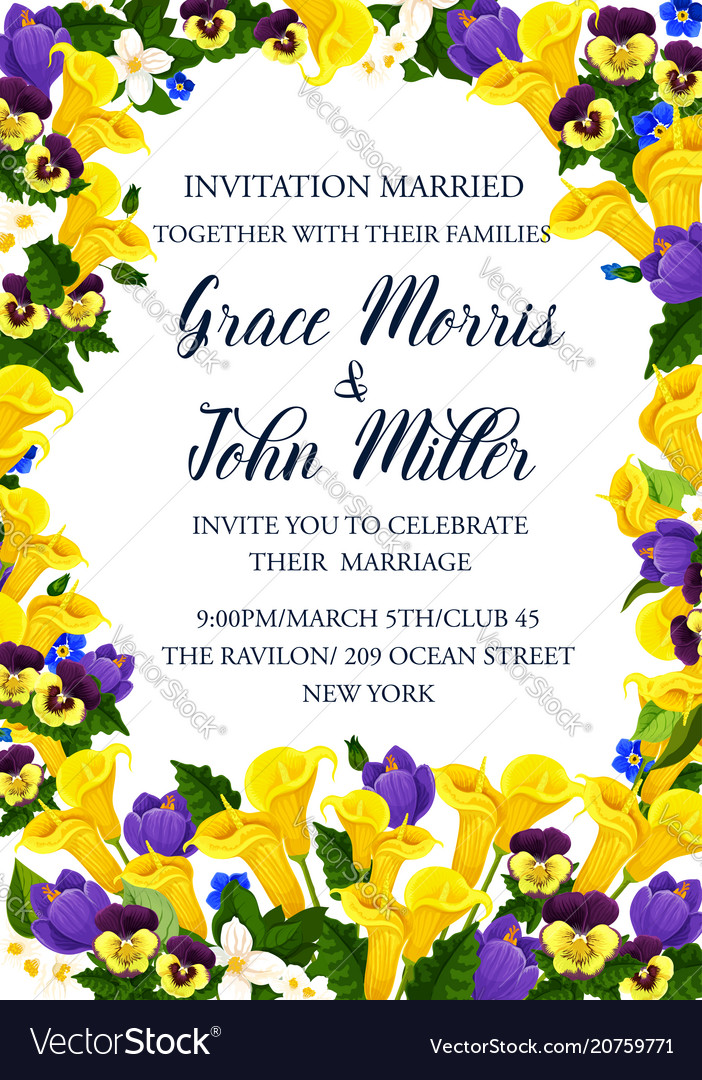 Wedding Invitation Banner With Spring Flower Frame