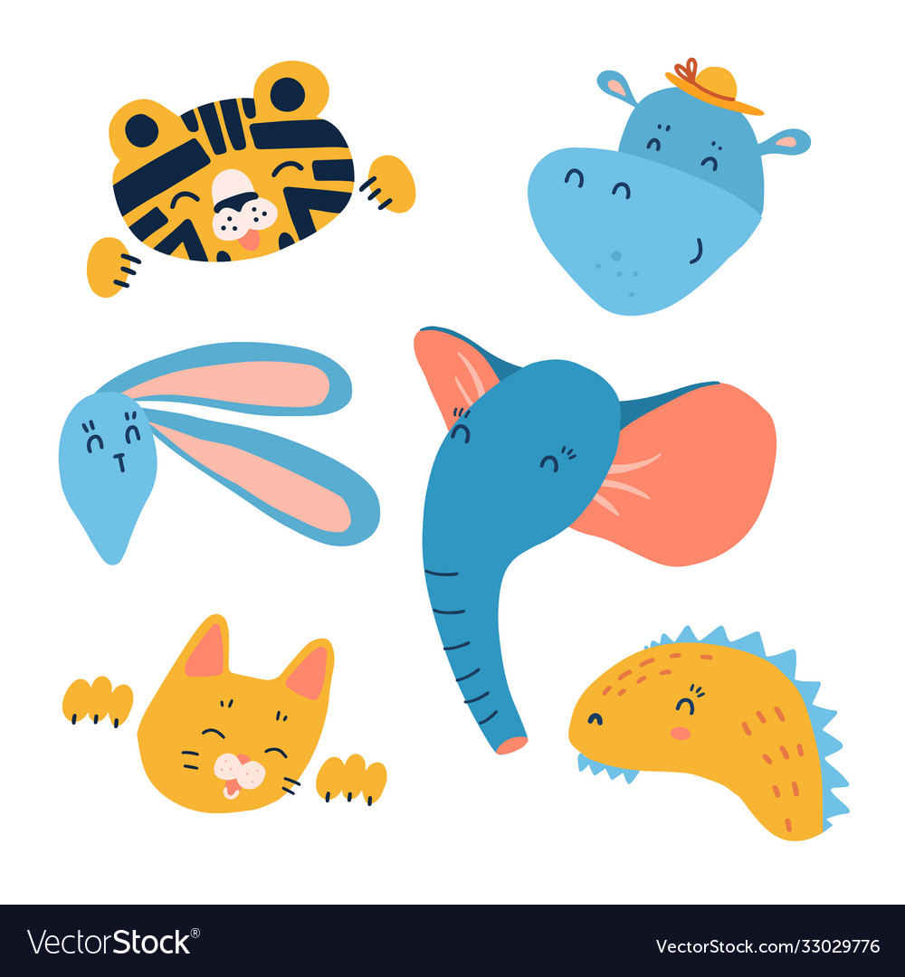 Cartoon animal heads set modern concept flat vector image Cartoon animal heads set modern concept flat