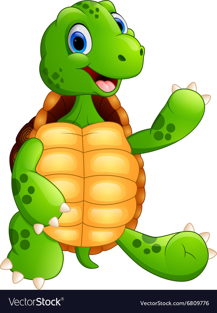 Cute Green Waving Turtle Royalty Free Vector Image