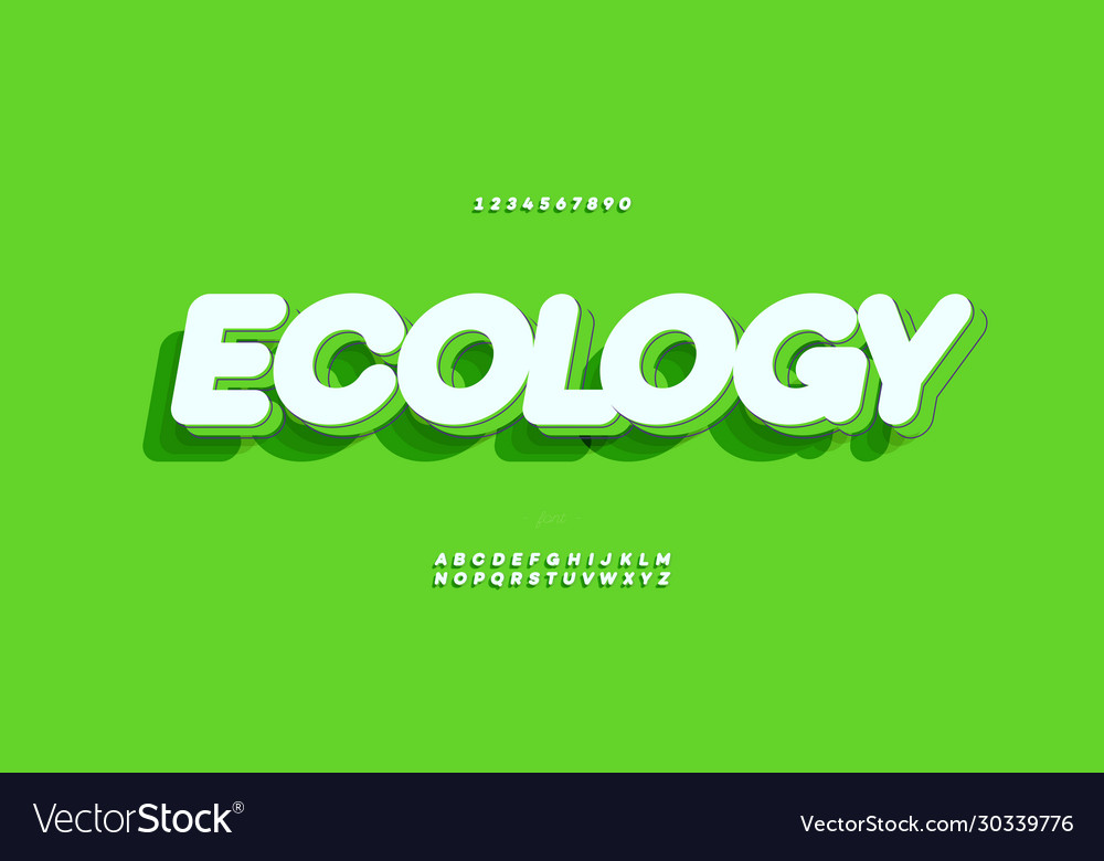 Ecology font 3d bold color style Royalty Free Vector Image