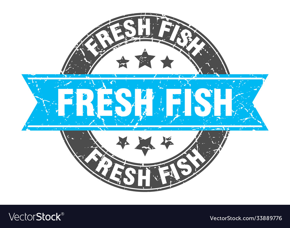 Fresh fish round stamp with ribbon label sign