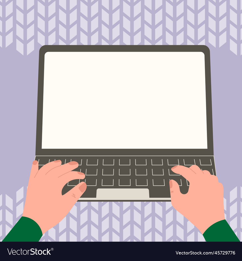 Hands typing text with keyboard laptop screen