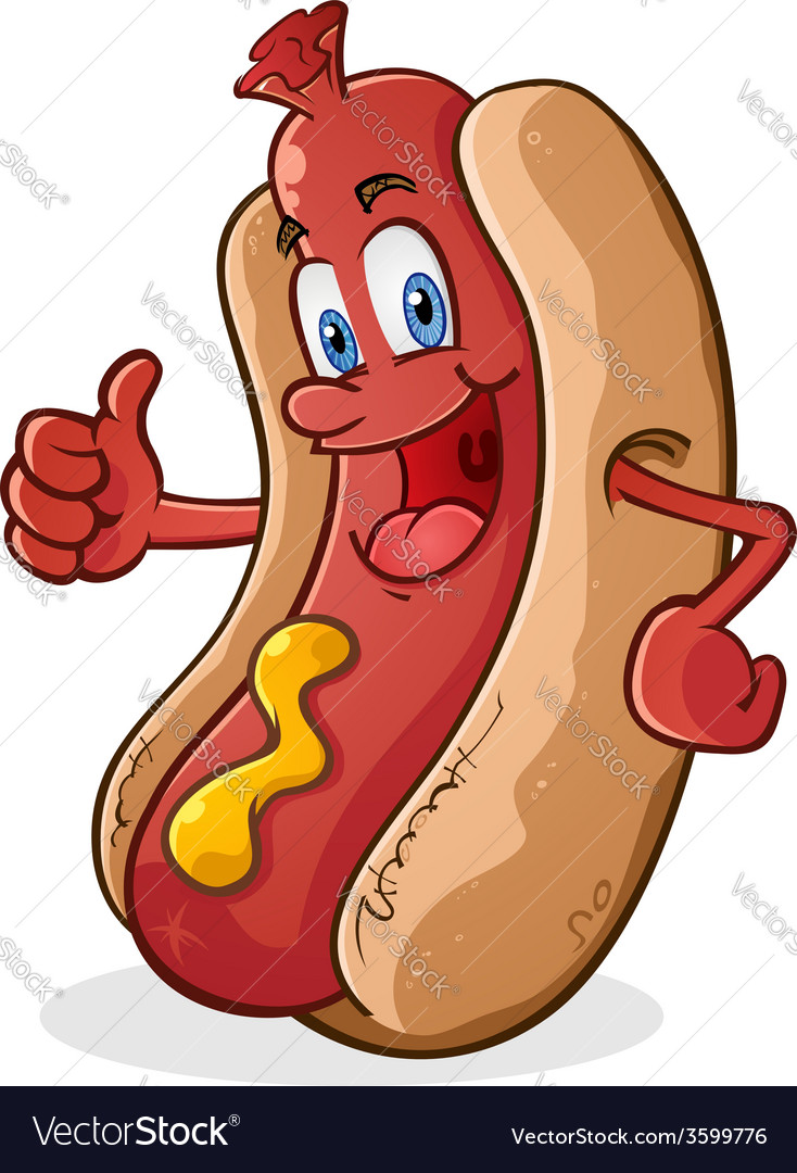 Hot dog cartoon character with thumb up, Stock vector