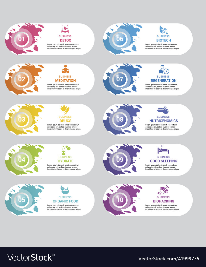 Infographic biohacking icons 10 colored steps Vector Image