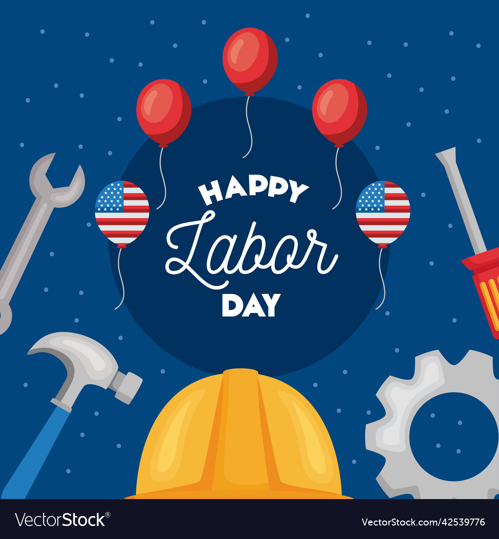 Labor day lettering with tools Royalty Free Vector Image