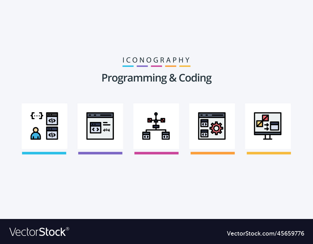 Programming and coding line filled 5 icon pack