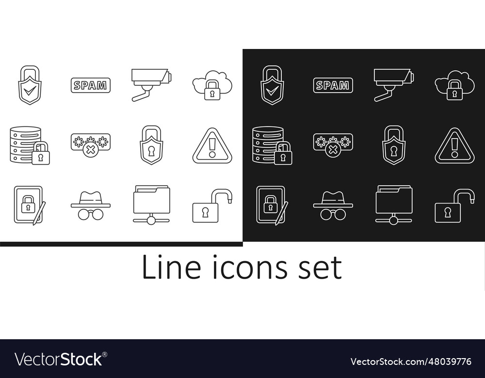 Set line open padlock exclamation mark vector image Set line open padlock exclamation mark