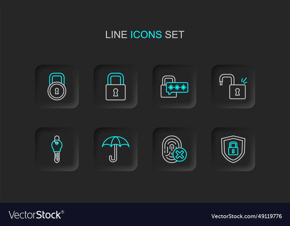 Set line shield security with lock cancelled vector image Set line shield security with lock cancelled