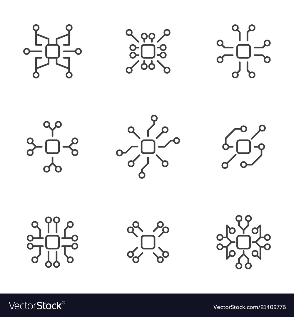 Set of icons microchip cpu with various