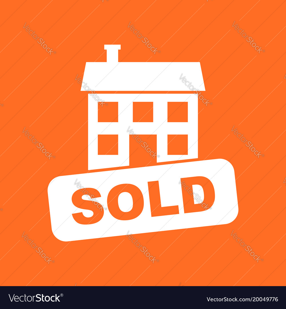 Sold house icon in flat style on orange background