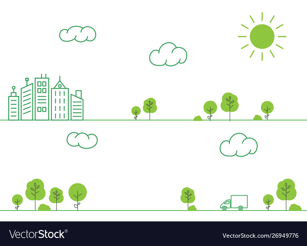 Truck rides on road among trees Royalty Free Vector Image