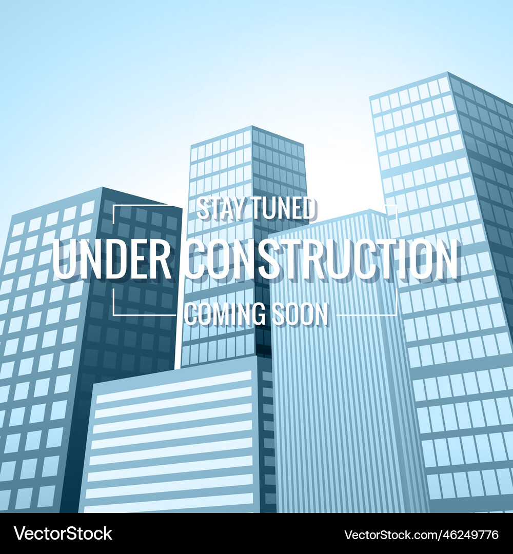Underconstruction text with buildings Royalty Free Vector
