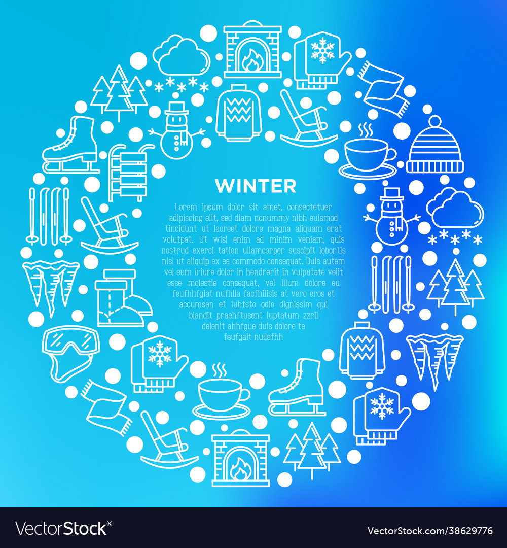 Winter concept in circle with thin line icons