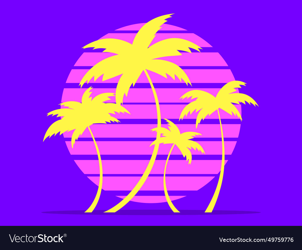 Yellow palm trees against the background of the Vector Image