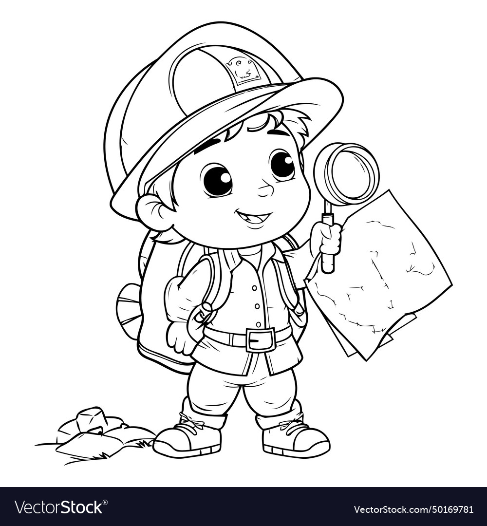 Coloring page outline of cartoon explorer boy Vector Image