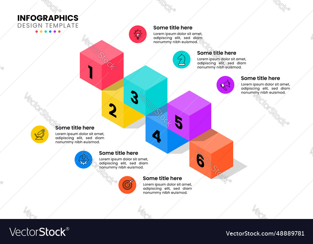 Infographic template 6 cubes with numbers and text