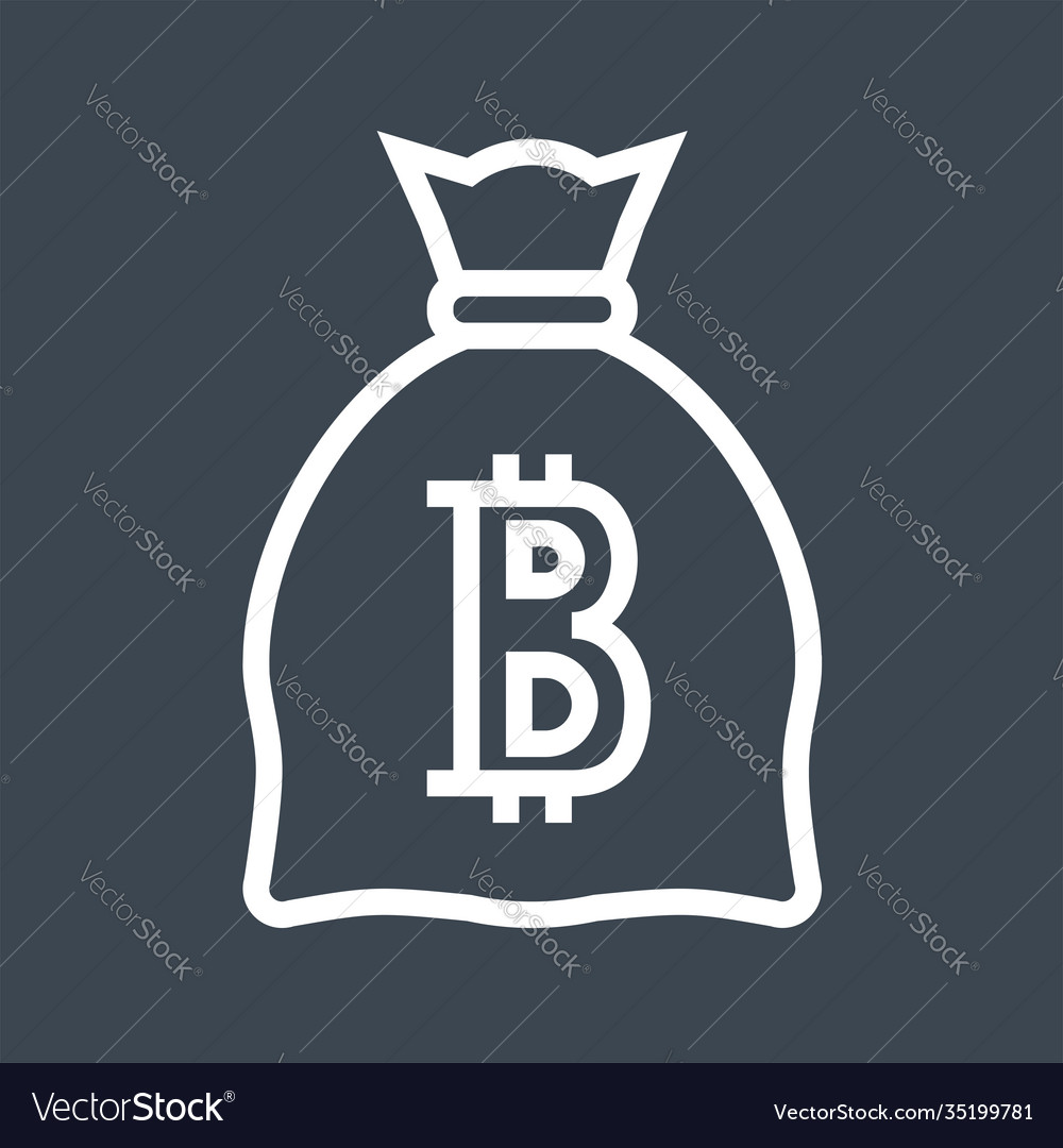 Money bag with bitcoin thin line icon vector image Money bag with bitcoin thin line icon