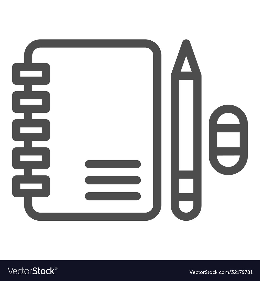 Notebook with pencil and eraser line icon