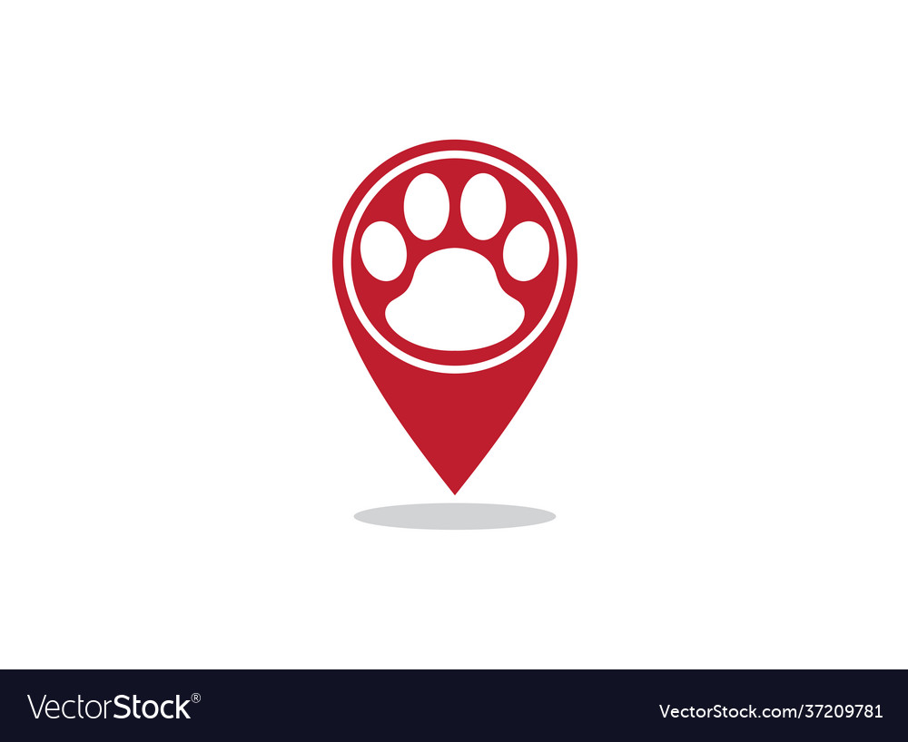 Paw and map pointer logo combination pet gps Vector Image Paw and map pointer logo combination pet gps