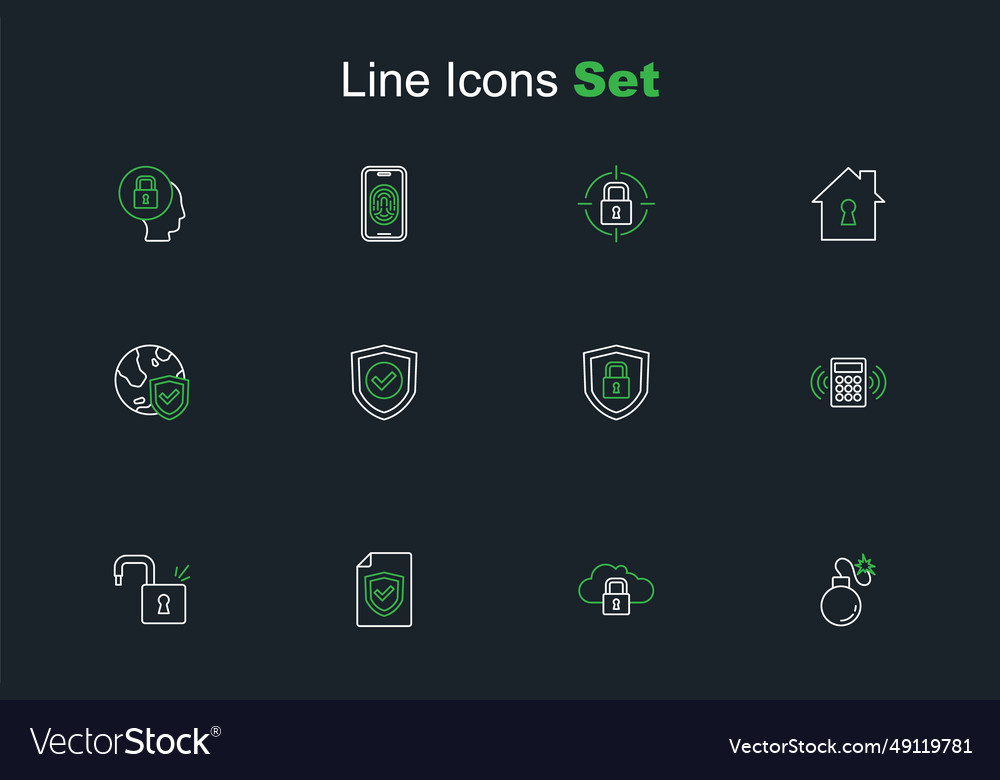 Set line bomb cloud computing lock contract vector image Set line bomb cloud computing lock contract