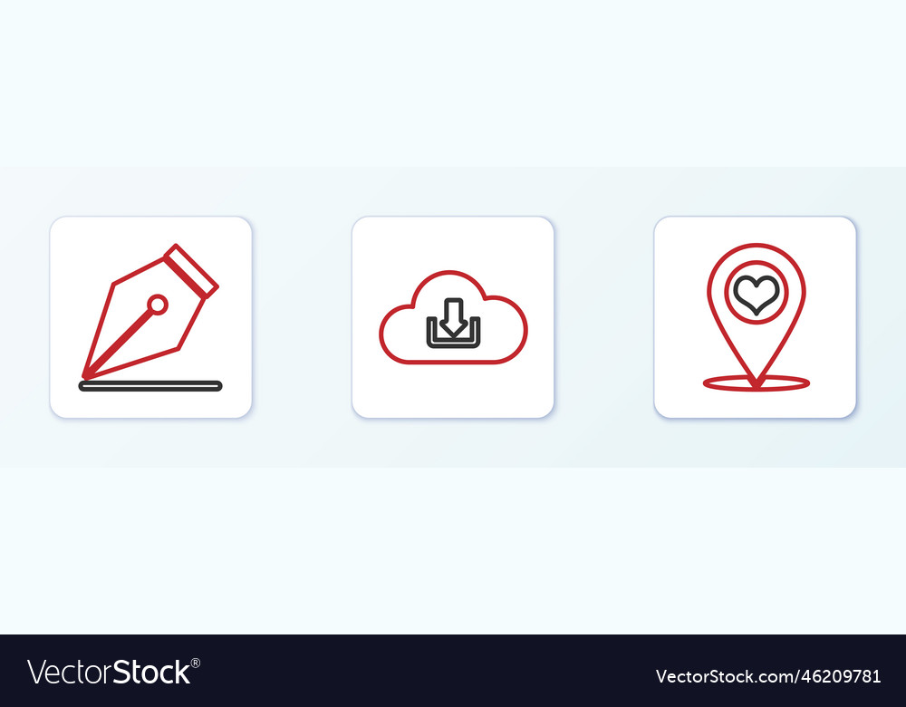 Set line map pointer with heart fountain pen nib vector image Set line map pointer with heart fountain pen nib