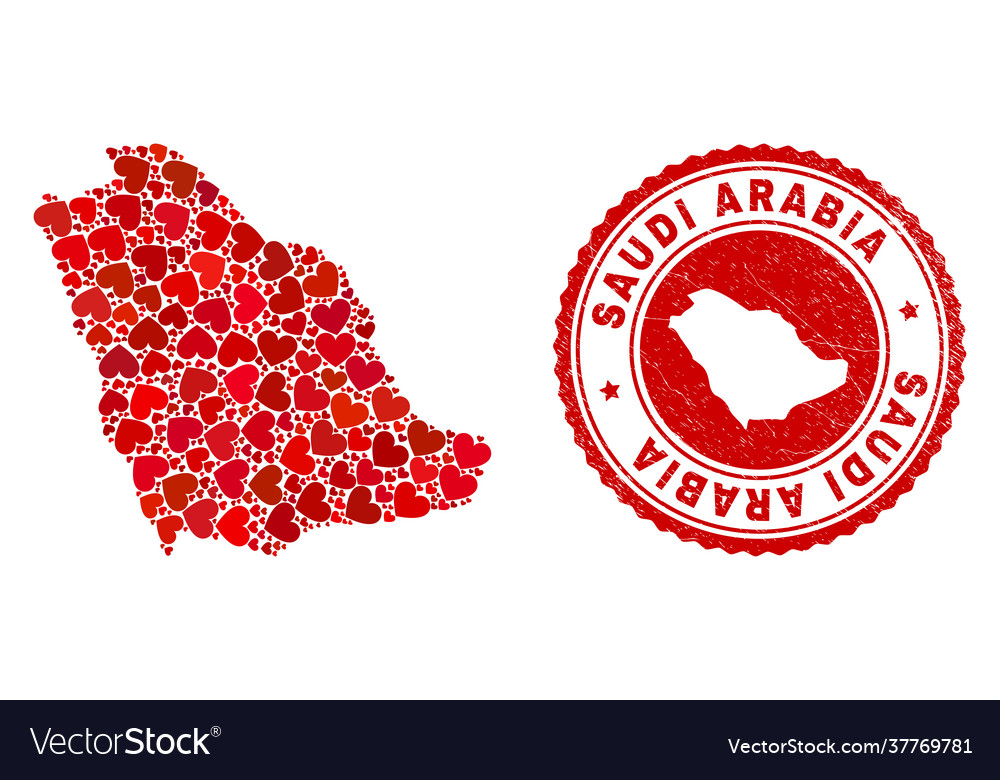 Valentine Collage saudi arabia Karte und Grunge Siegel vector image Valentine Collage saudi arabia Karte und Grunge Siegel
