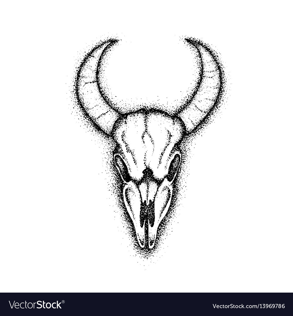 Dotwork cow skull vector image Dotwork cow skull