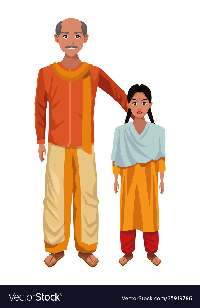 Indian family avatar cartoon character Royalty Free Vector