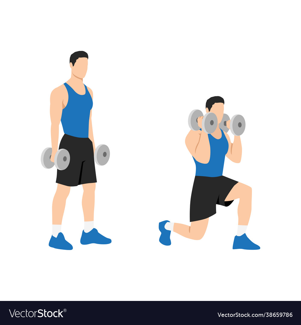 Man doing lunging lunge with bicep hammer curls Vector Image