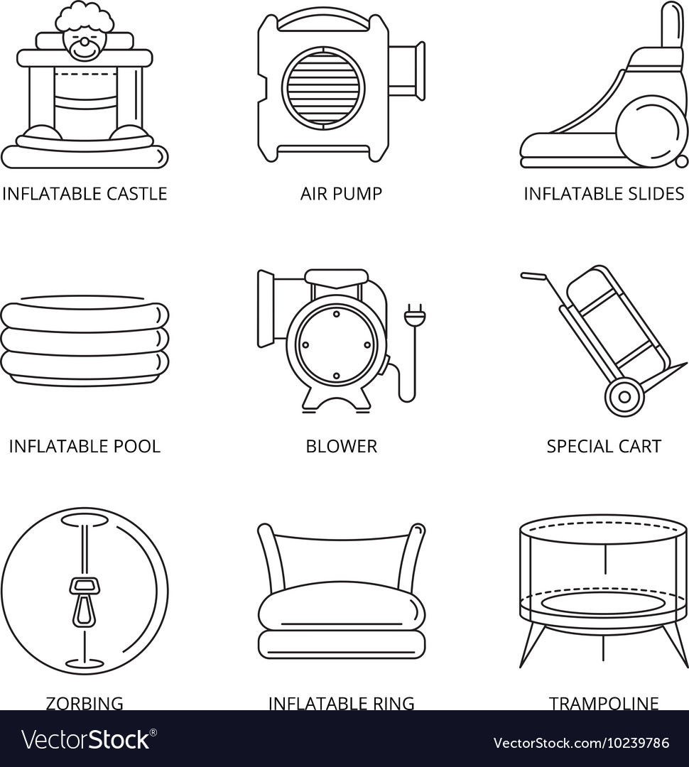 Mono line icons set of inflatable castles