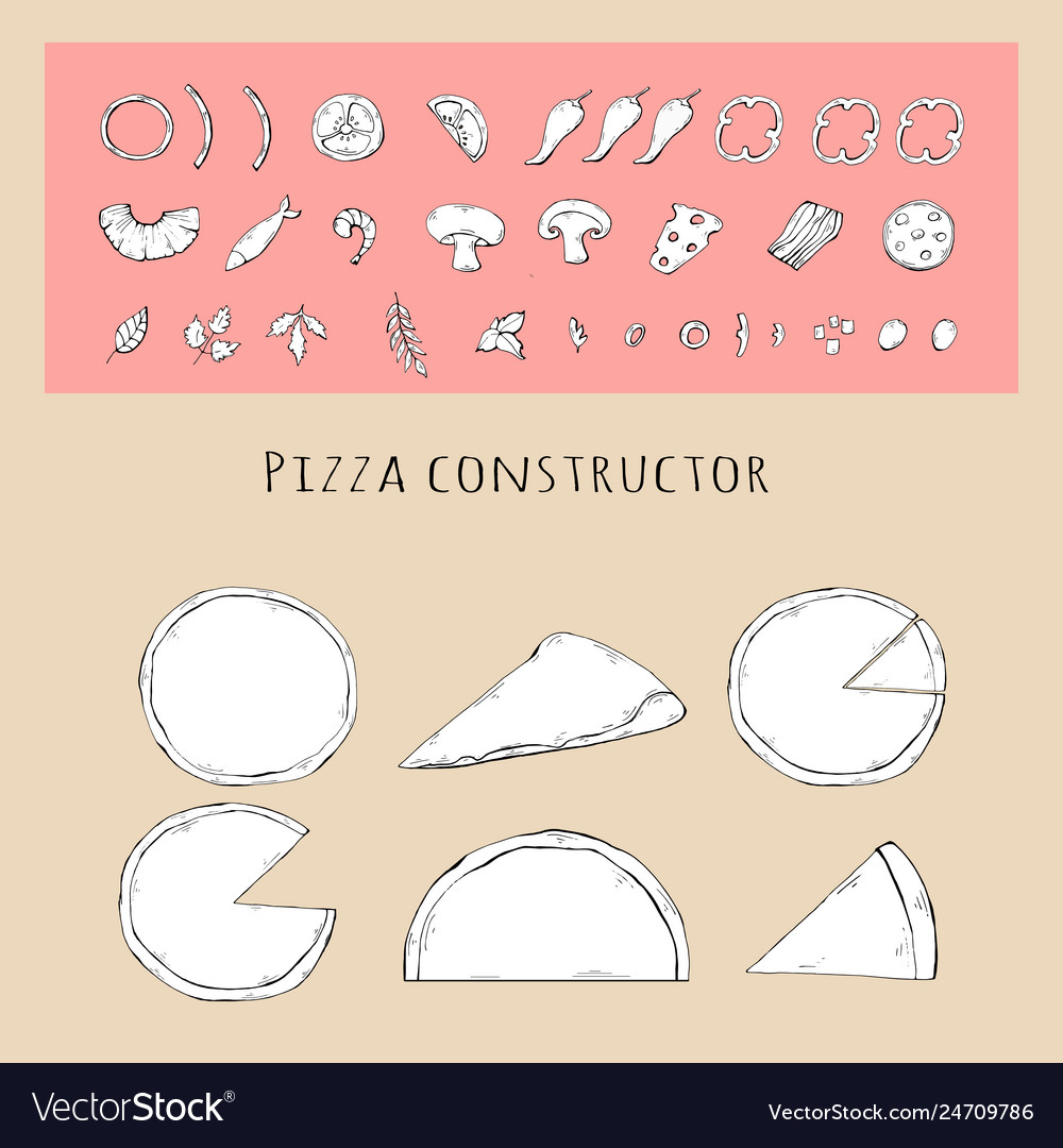 Pizza of different types setslice for design vector image Pizza of different types setslice for design