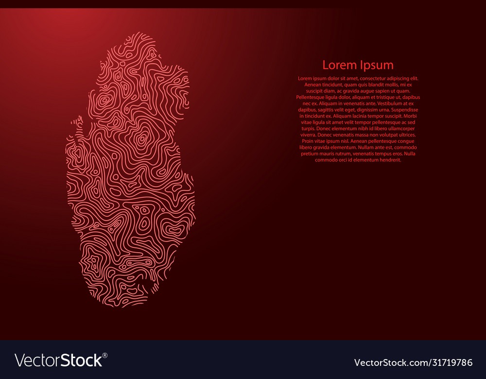 Qatar map from red isolines or level line vector image Qatar map from red isolines or level line
