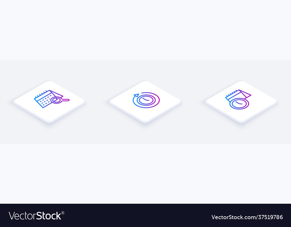Set isometric line calendar search clock
