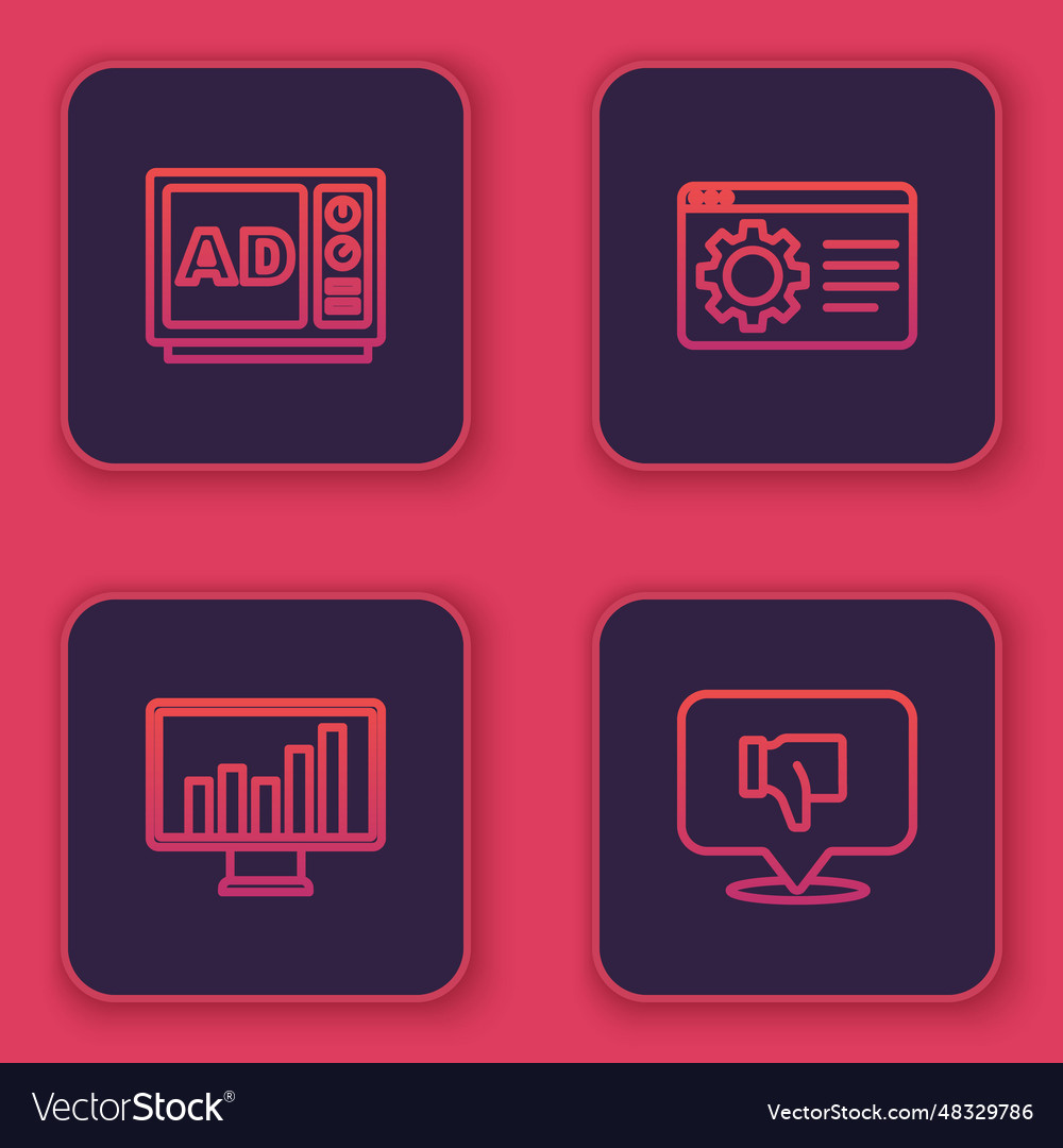 Set line advertising monitor with graph chart vector image Set line advertising monitor with graph chart