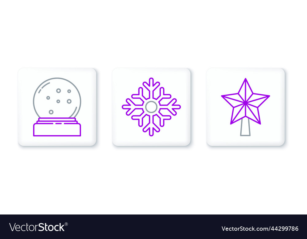 Set line christmas star snow globe with fallen