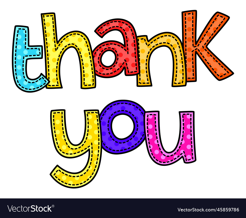 Thank You Stitch Text Message Greeting Title Vector Image