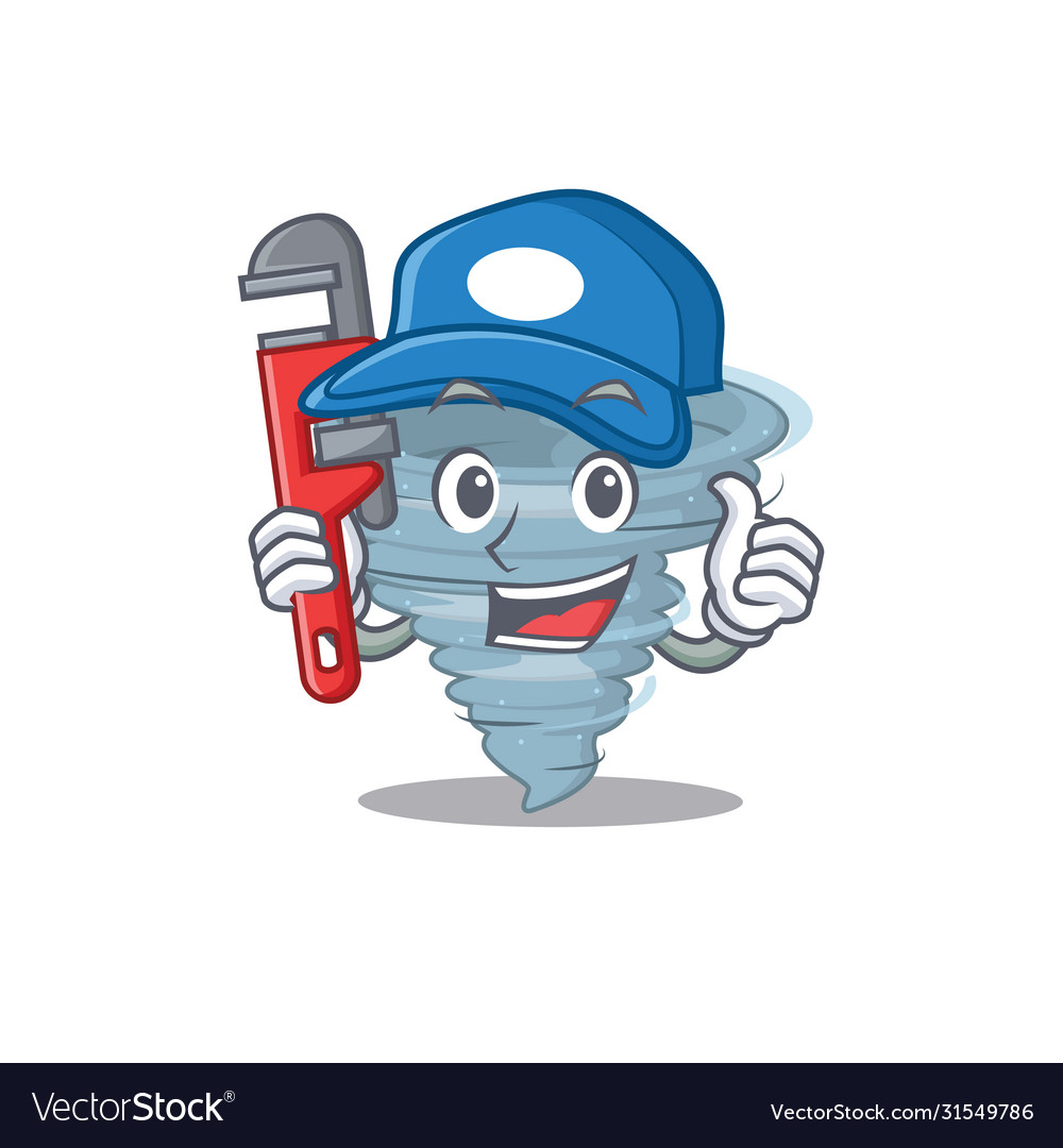 Tornado smart plumber cartoon character with tool Vector Image Tornado smart plumber cartoon character with tool Vector Image