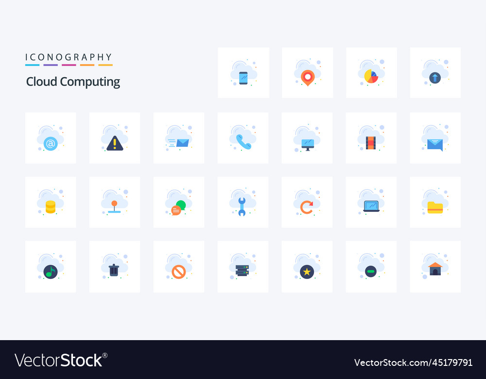 25 cloud computing flat color icon pack Royalty Free Vector