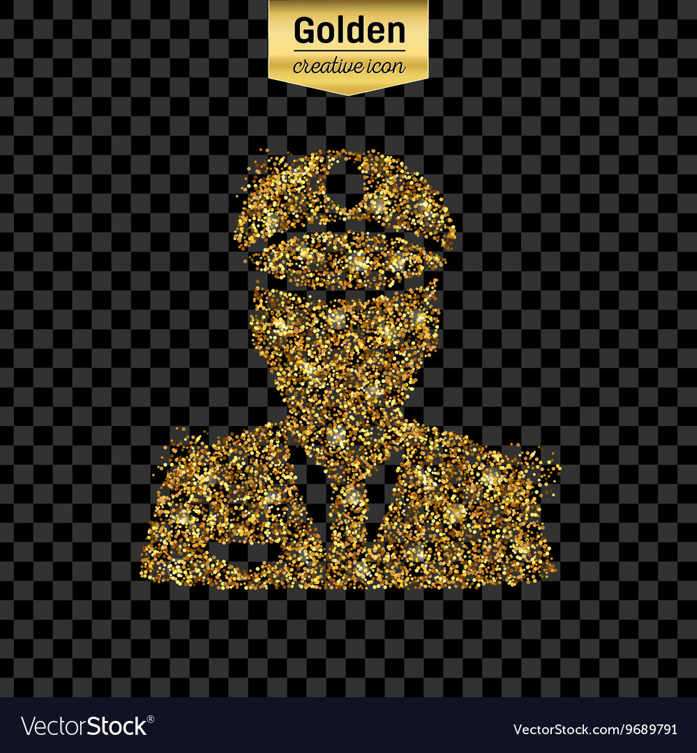 Gold glitter icon of police isolated