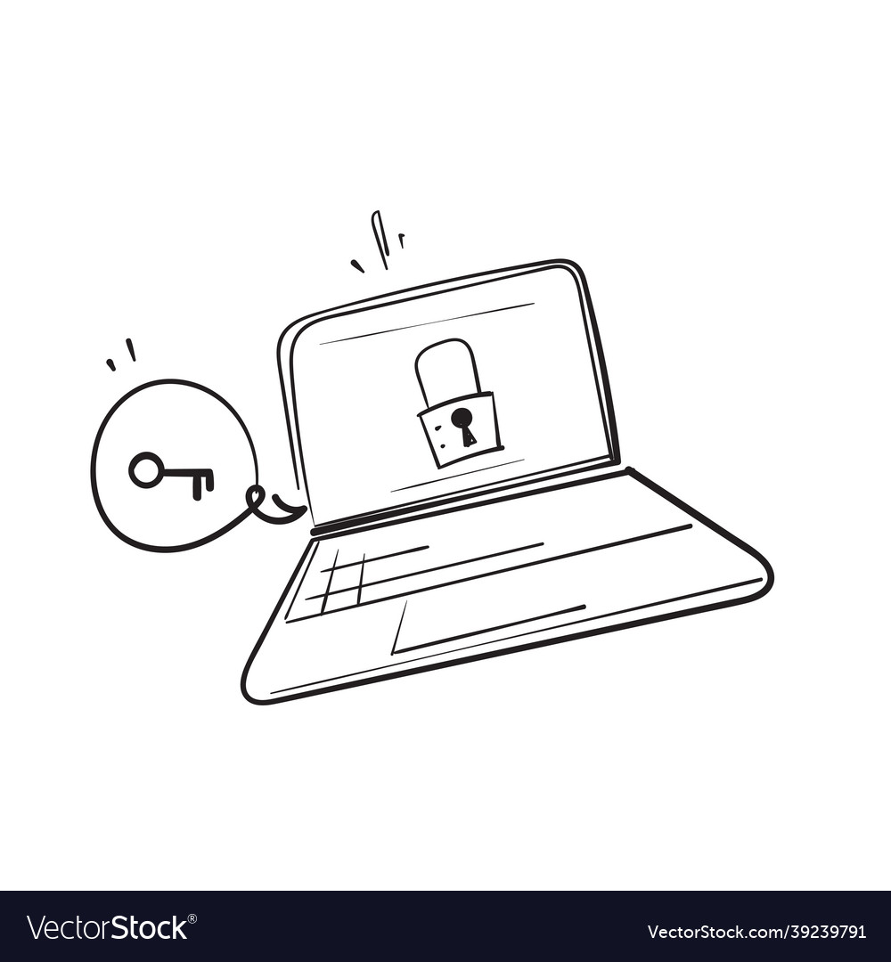 Hand drawn doodle laptop and padlock symbol