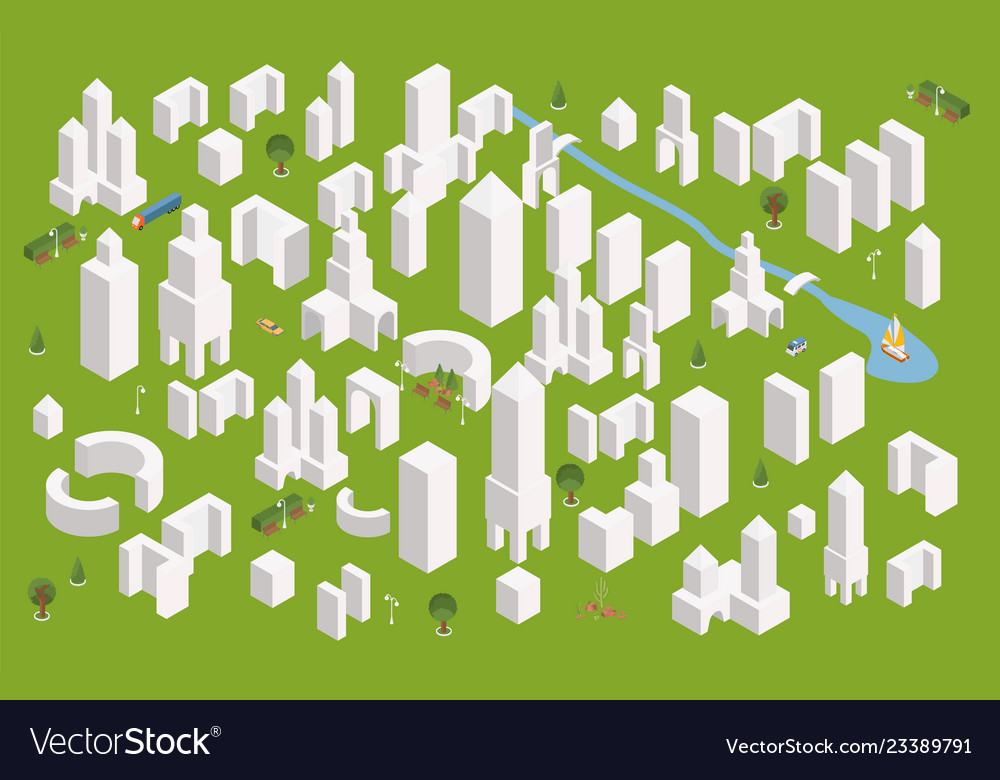 Isometric town constructor set for creating your vector image Isometric town constructor set for creating your