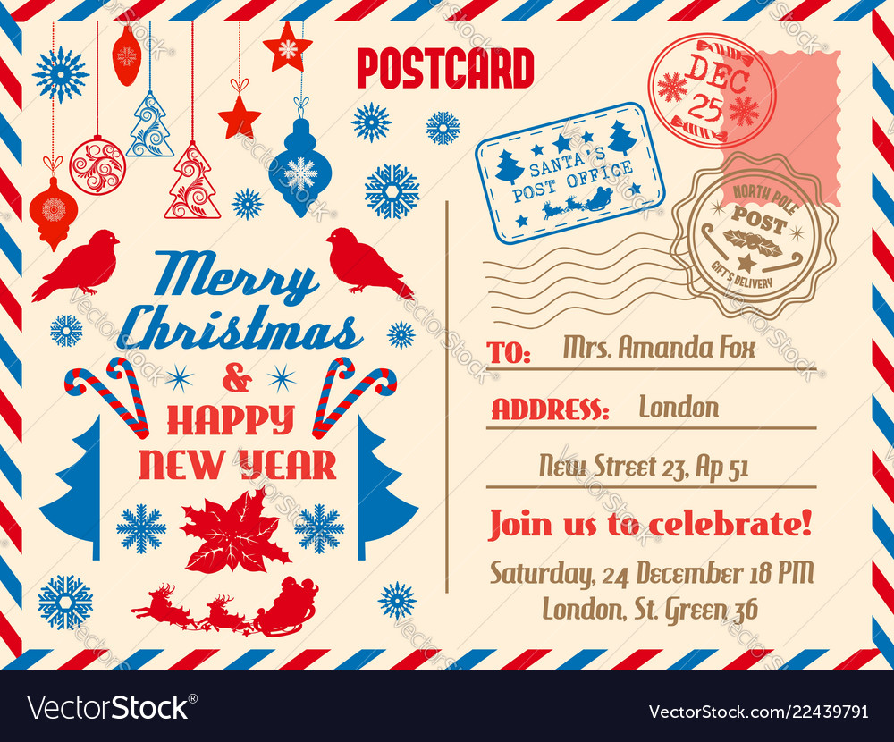 Merry christmas postcard holiday Royalty Free Vector Image