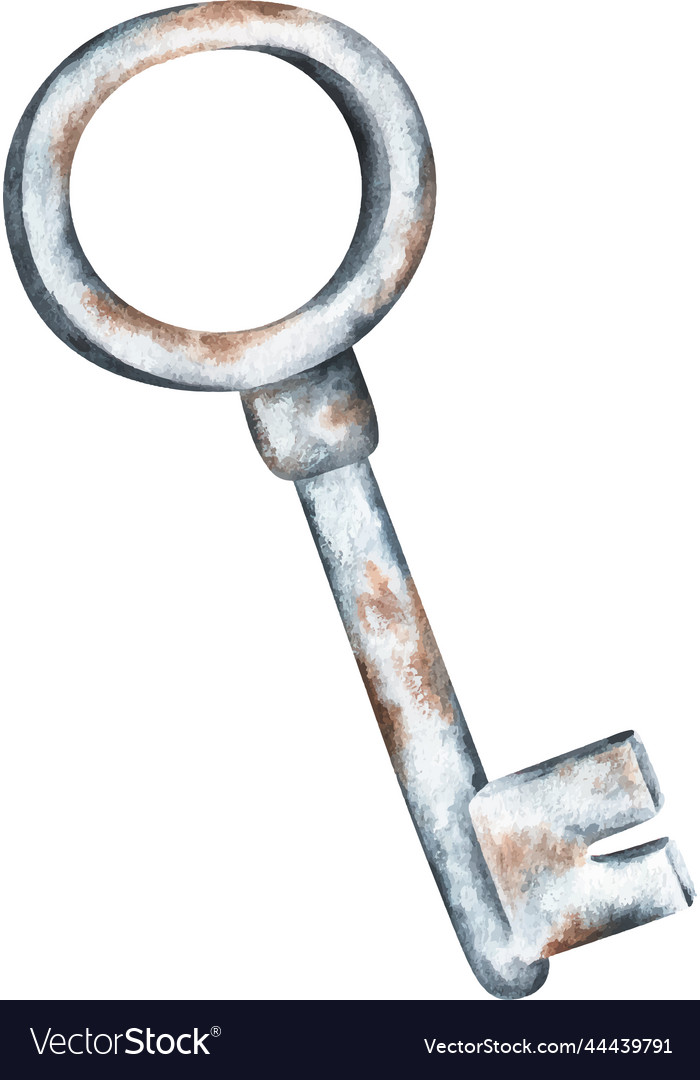 Rusty iron key watercolor